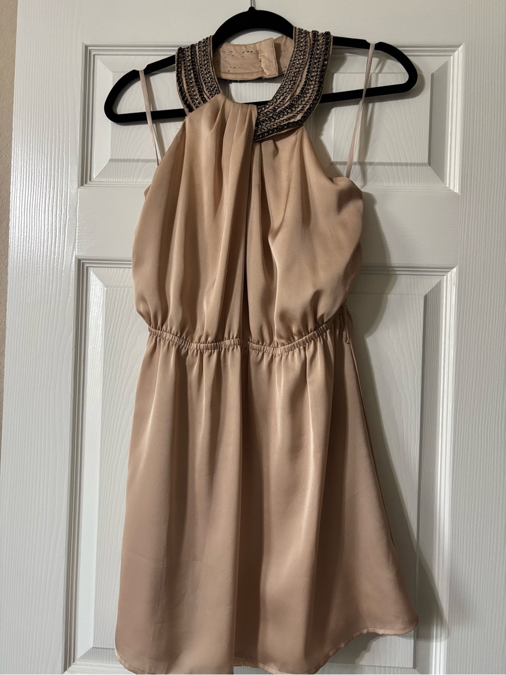 Ark & CO Beaded Halter Neck Blush Cocktail Dress
